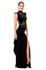 Load image into Gallery viewer, Velvet Floor-length Gown With Lace Top