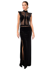 Load image into Gallery viewer, Velvet Floor-length Gown With Lace Top