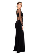 Load image into Gallery viewer, Velvet Maxi Dress with Dotted Tulle Top