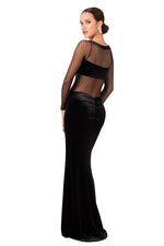 Load image into Gallery viewer, Velvet Maxi Dress with Dotted Tulle Top