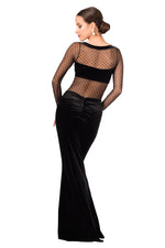 Load image into Gallery viewer, Velvet Maxi Dress with Dotted Tulle Top