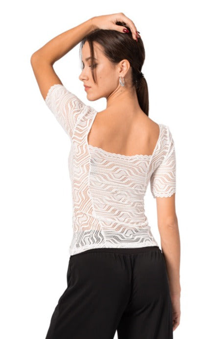White Lace See-through Top With Short Sleeves