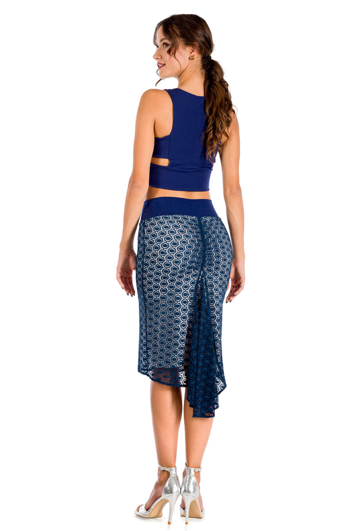 Dark Blue Lace Fishtail Tango Skirt