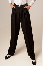 Load image into Gallery viewer, Shiny Black Linen Tango Pants With Four Pleats
