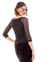 Load image into Gallery viewer, Polka Dot Top with Tulle Sleeves

