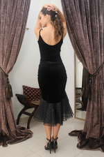 Load image into Gallery viewer, Black Velvet Skirt with Rich Organza Ruffles
