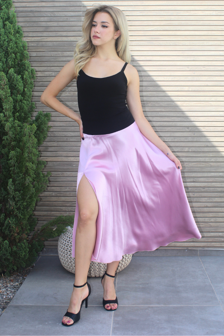 Bubblegum Pink Swing Satin Skirt