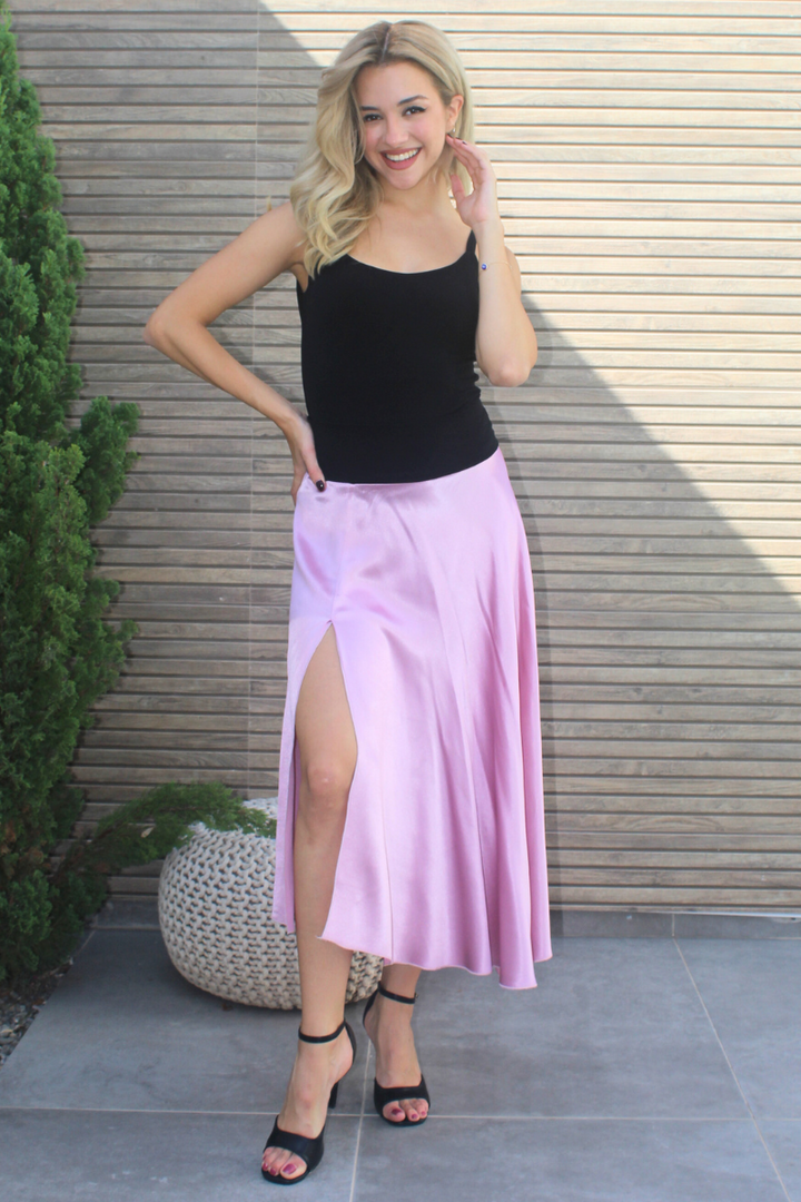 Bubblegum Pink Swing Satin Skirt