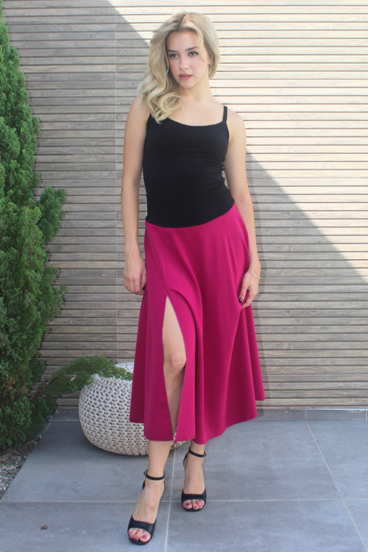 Fuchsia Pink Swing Satin Skirt