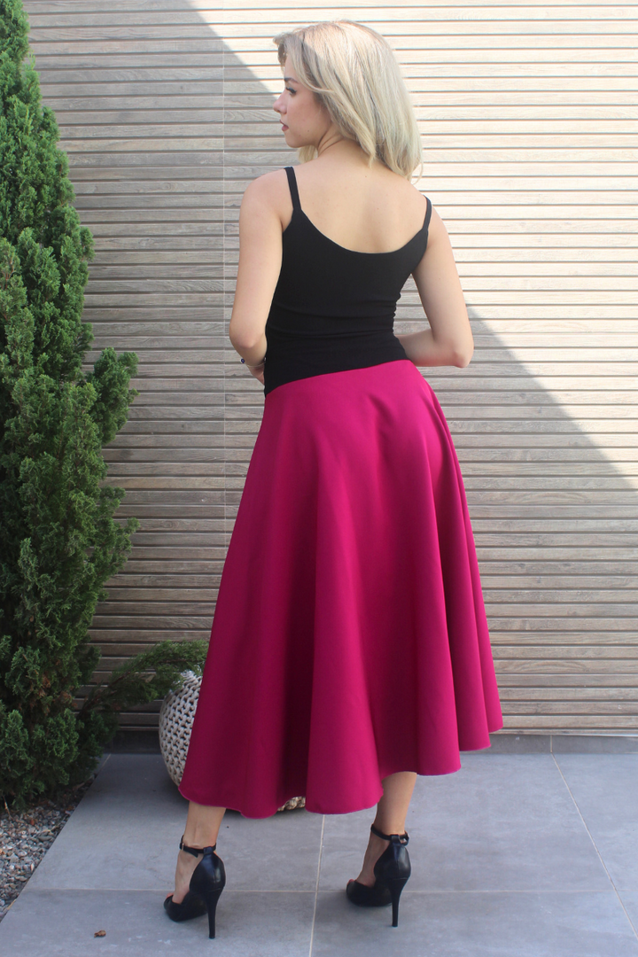 Fuchsia Pink Swing Satin Skirt