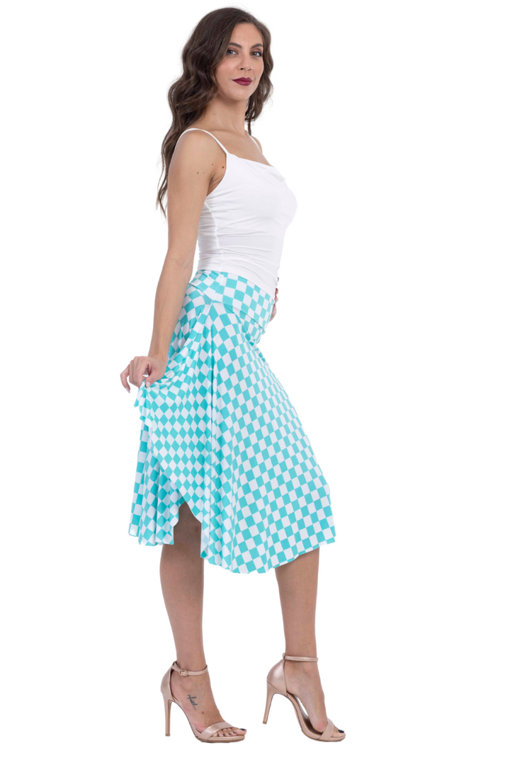 Blue & White Skirt With Side Gatherings (L)