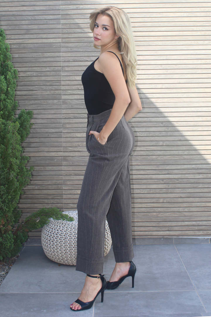 Pinstriped Tapered Tailored Pants