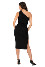 Load image into Gallery viewer, Shimmering One-Shoulder Tango Dress with Metallic Floral Detail (S)
