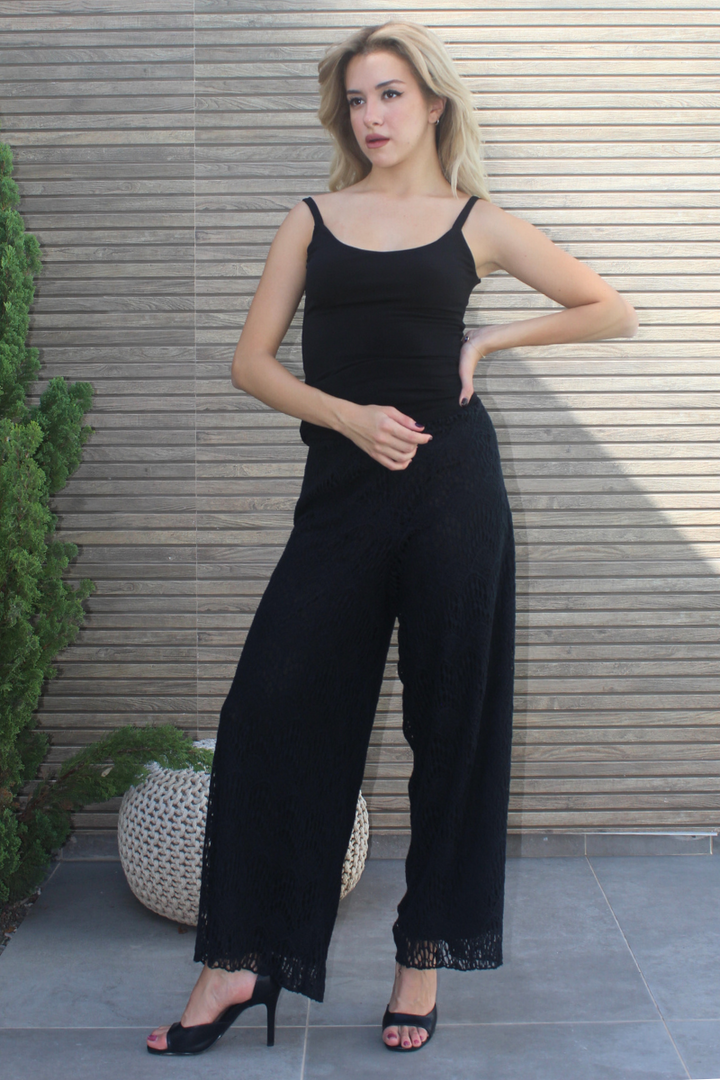 Black Lace Wide Legged Lined Pants