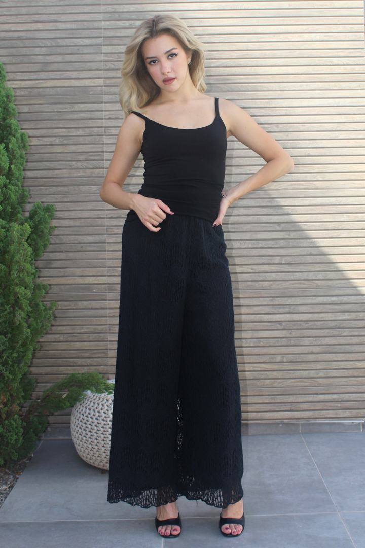 Black Lace Wide Legged Lined Pants