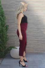 Load image into Gallery viewer, Burgundy High Waisted Pencil Skirt With Slit
