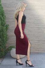 Load image into Gallery viewer, Burgundy High Waisted Pencil Skirt With Slit
