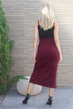 Load image into Gallery viewer, Burgundy High Waisted Pencil Skirt With Slit
