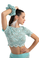 Load image into Gallery viewer, Mint Floral Lace Scrunchie
