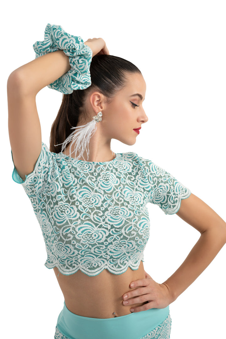 Mint Floral Lace Scrunchie