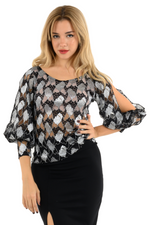 Load image into Gallery viewer, Metallic Lace Tango Top With Bell Split Sleeves
