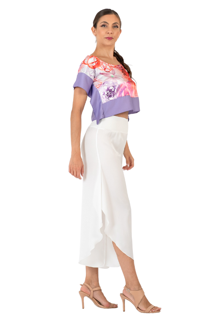 Floral Print Boxy Top With Lilac Trim (S)