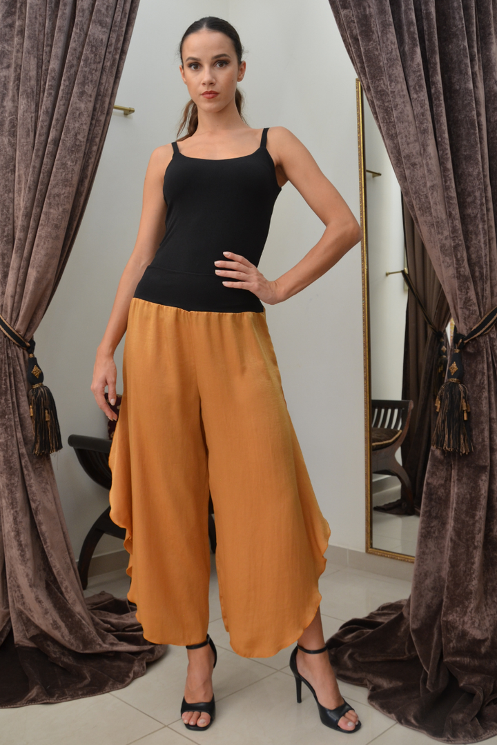 Mustard Yellow Asymmetric Satin Tango Pants