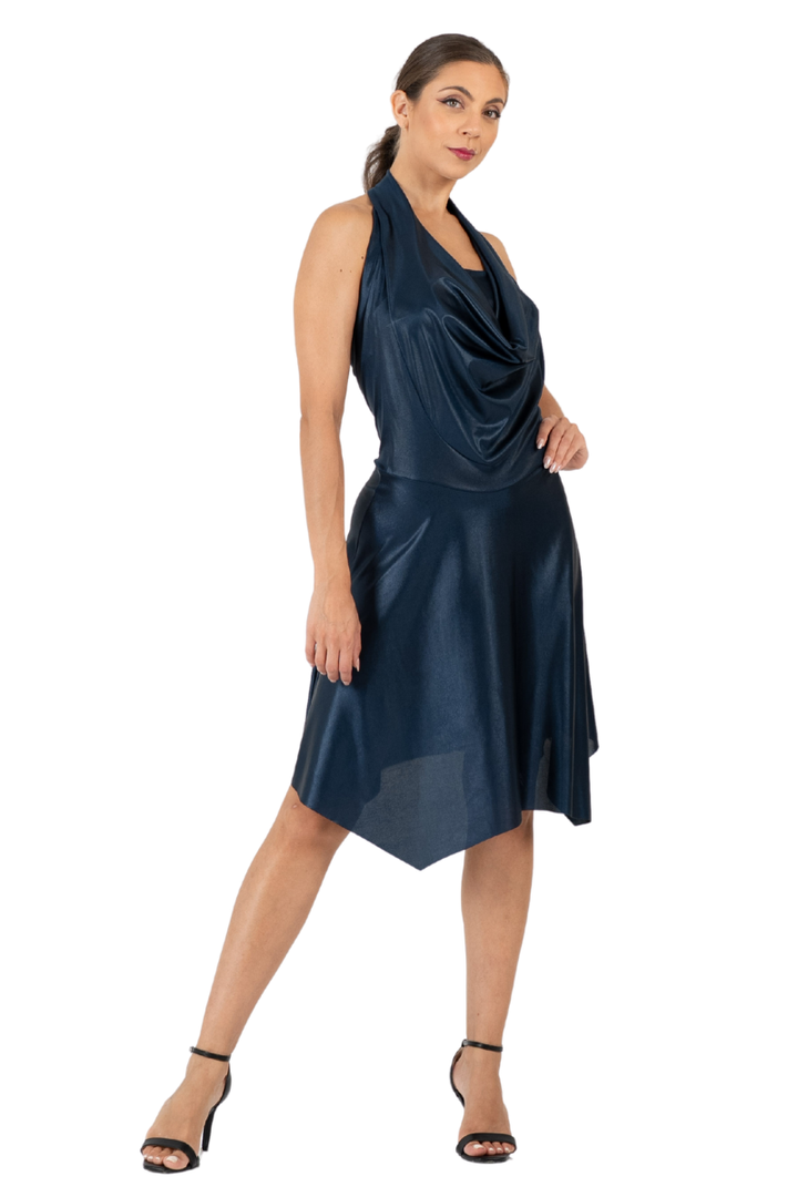 Draped Fluid Halter Handkerchief Tango Dress (S)