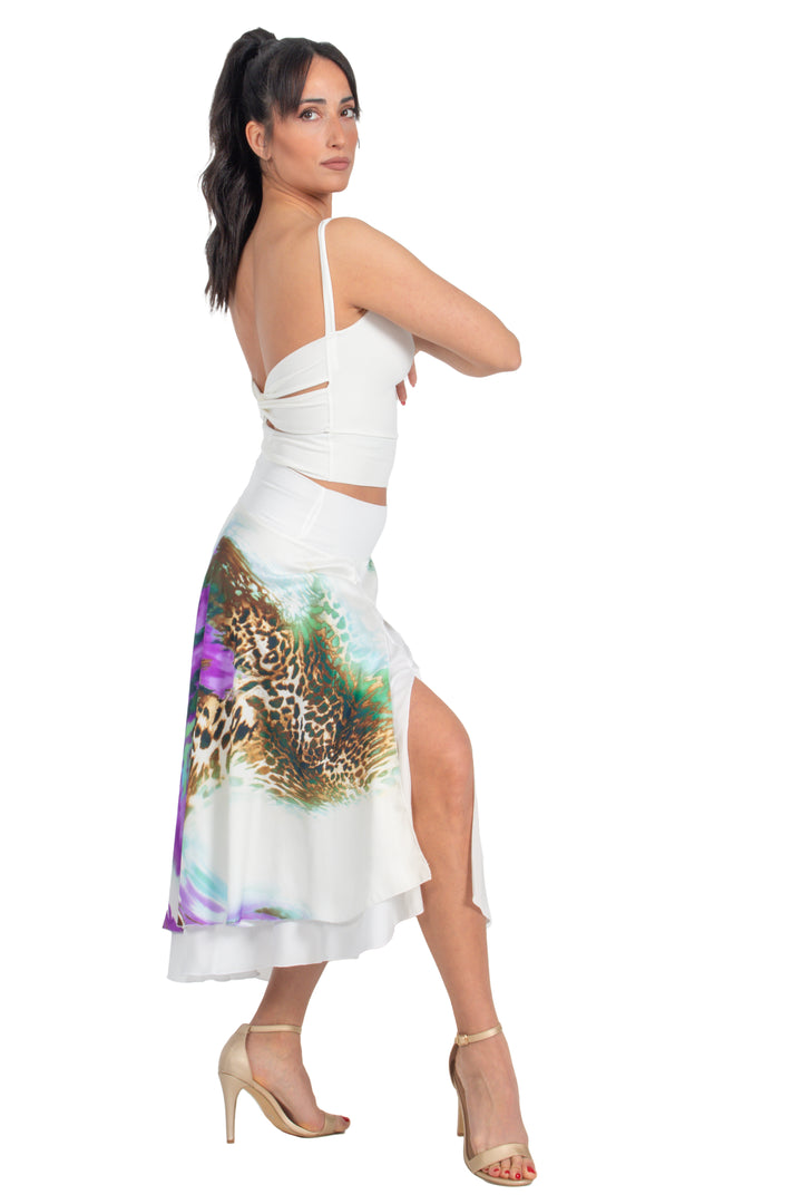 Abstract Animal Print Two-layer Satin Dance Skirt