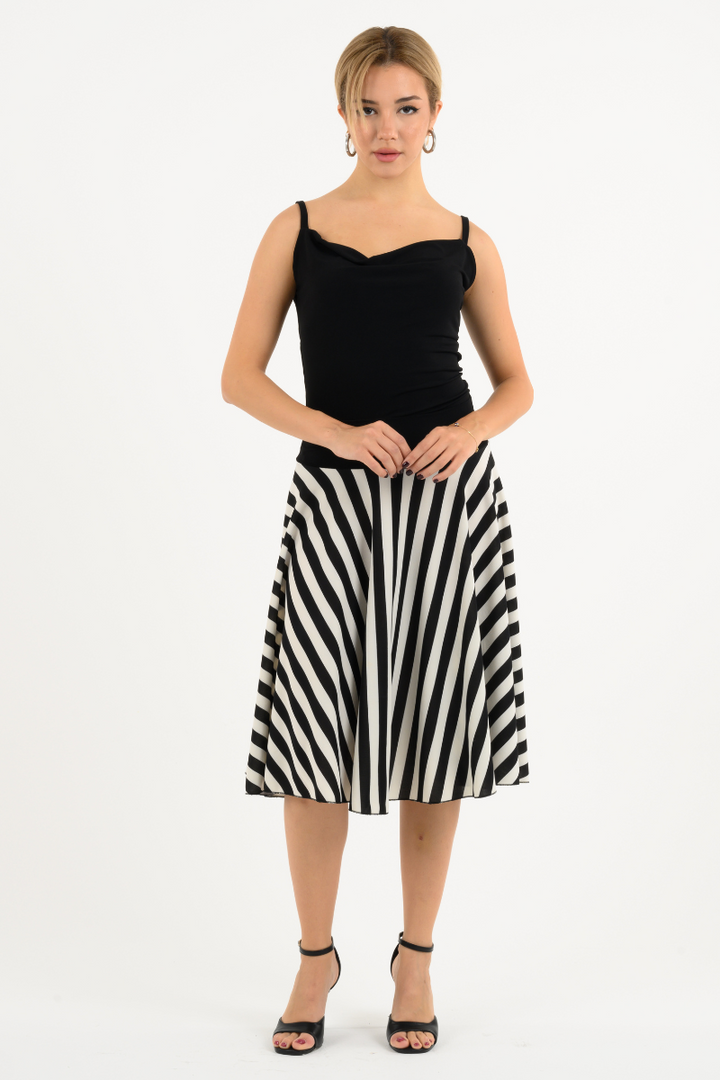 Black & White Striped Swing Skirt