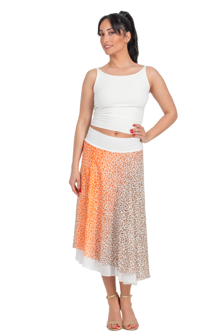 Orange Airbrushed Animal Print Two-layer Georgette Dance Skirt