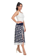 Load image into Gallery viewer, Navy Blue Floral Print Two-layer Georgette Dance Skirt
