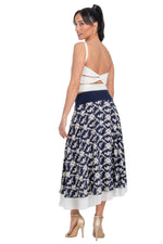 Load image into Gallery viewer, Navy Blue Floral Print Two-layer Georgette Dance Skirt
