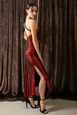 Load image into Gallery viewer, Red Metallic One-Shoulder Tango Dress With Side Slit ❤️