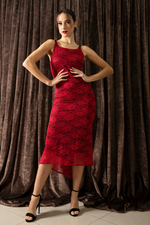 Load image into Gallery viewer, Red Lace Tango Dress With Slitted Tail ❤️