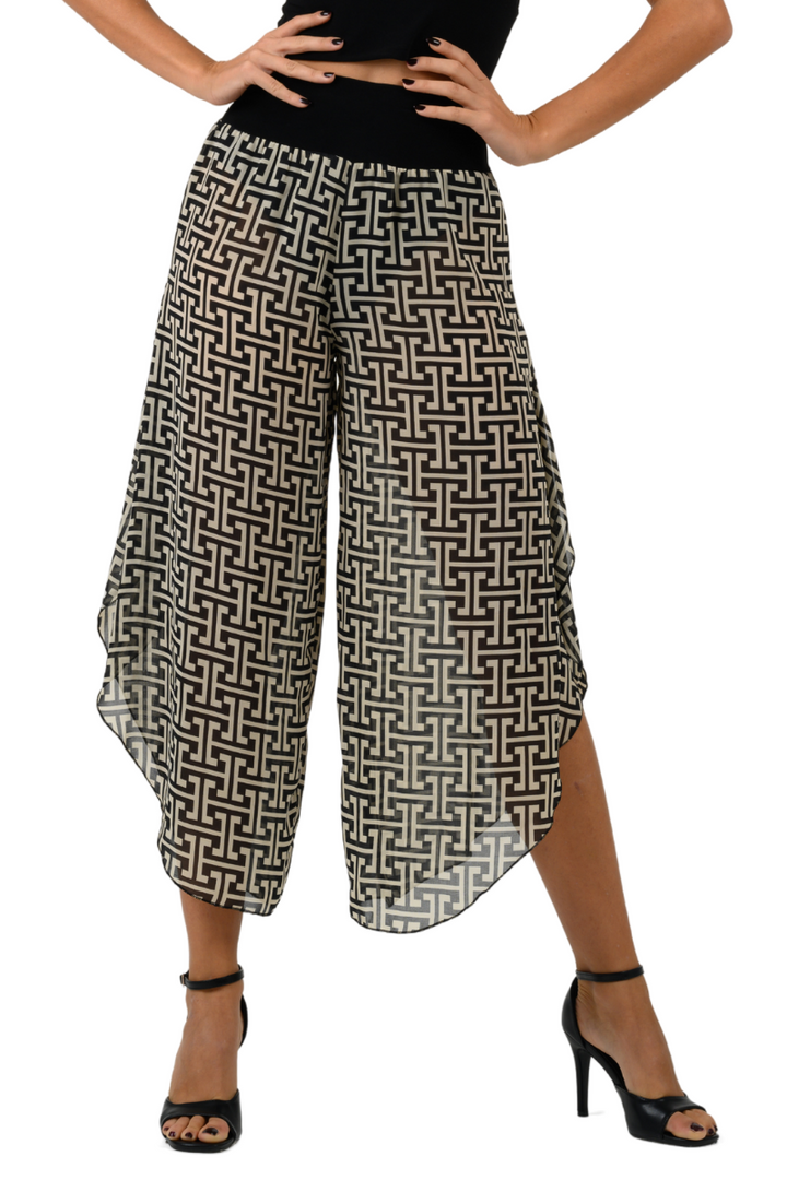 Monogram Print Asymmetric Cropped Tango Pants