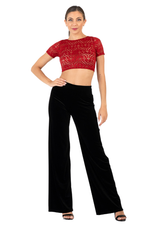 Load image into Gallery viewer, Red Heart Pattern Lace Crop Top (S)