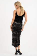 Load image into Gallery viewer, Printed Velvet Tango Skirt With Curved Front Slit
