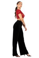 Load image into Gallery viewer, Red Heart Pattern Lace Crop Top (S)