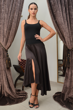 Load image into Gallery viewer, Dark Brown Swing Satin Skirt
