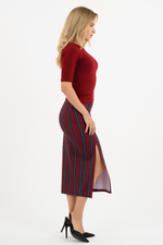 Load image into Gallery viewer, Burgundy Striped Pencil Skirt
