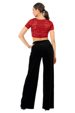 Load image into Gallery viewer, Red Heart Pattern Lace Crop Top (S)