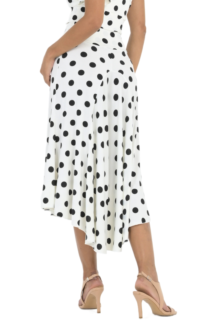 Polka Dot Midi Tango Skirt With Back Tail