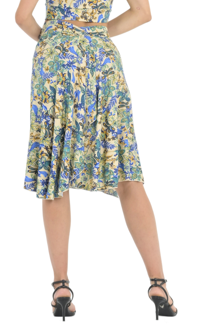 Beige Floral Tango Skirt With Rich Back Draping