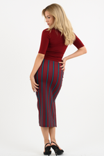 Load image into Gallery viewer, Burgundy Striped Pencil Skirt
