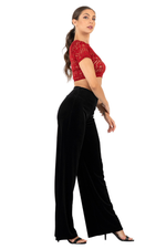 Load image into Gallery viewer, Red Heart Pattern Lace Crop Top (S)