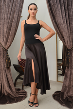 Load image into Gallery viewer, Dark Brown Swing Satin Skirt
