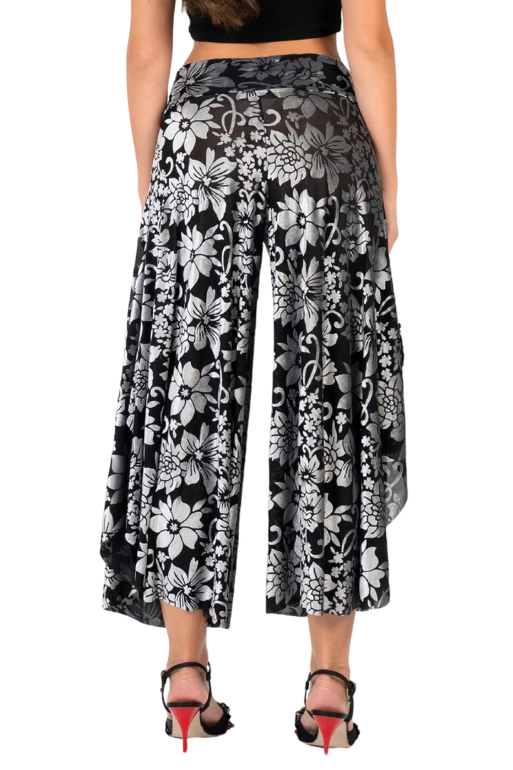 Velvet Floral Print Wide-Leg Tango Pants (S,M)