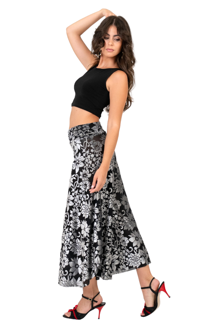 Velvet Floral Print Wide-Leg Tango Pants (S,M)