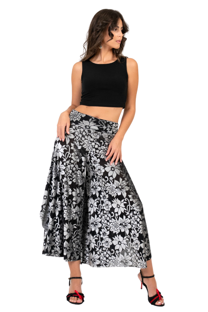 Velvet Floral Print Wide-Leg Tango Pants (S,M)